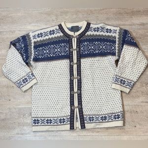 Squaw Valley 100% Wool Nordic Fair Isle Scandinavian Cardigan Sweater Size M
